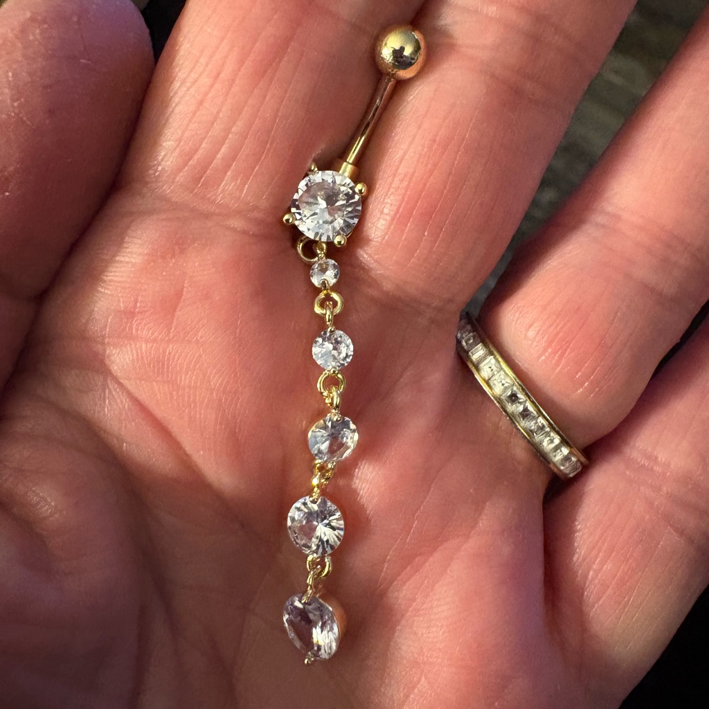 Belly Ring-Navel Ring, 316 Stainless Steel Gold Tone Shiny Cubic Zirconias